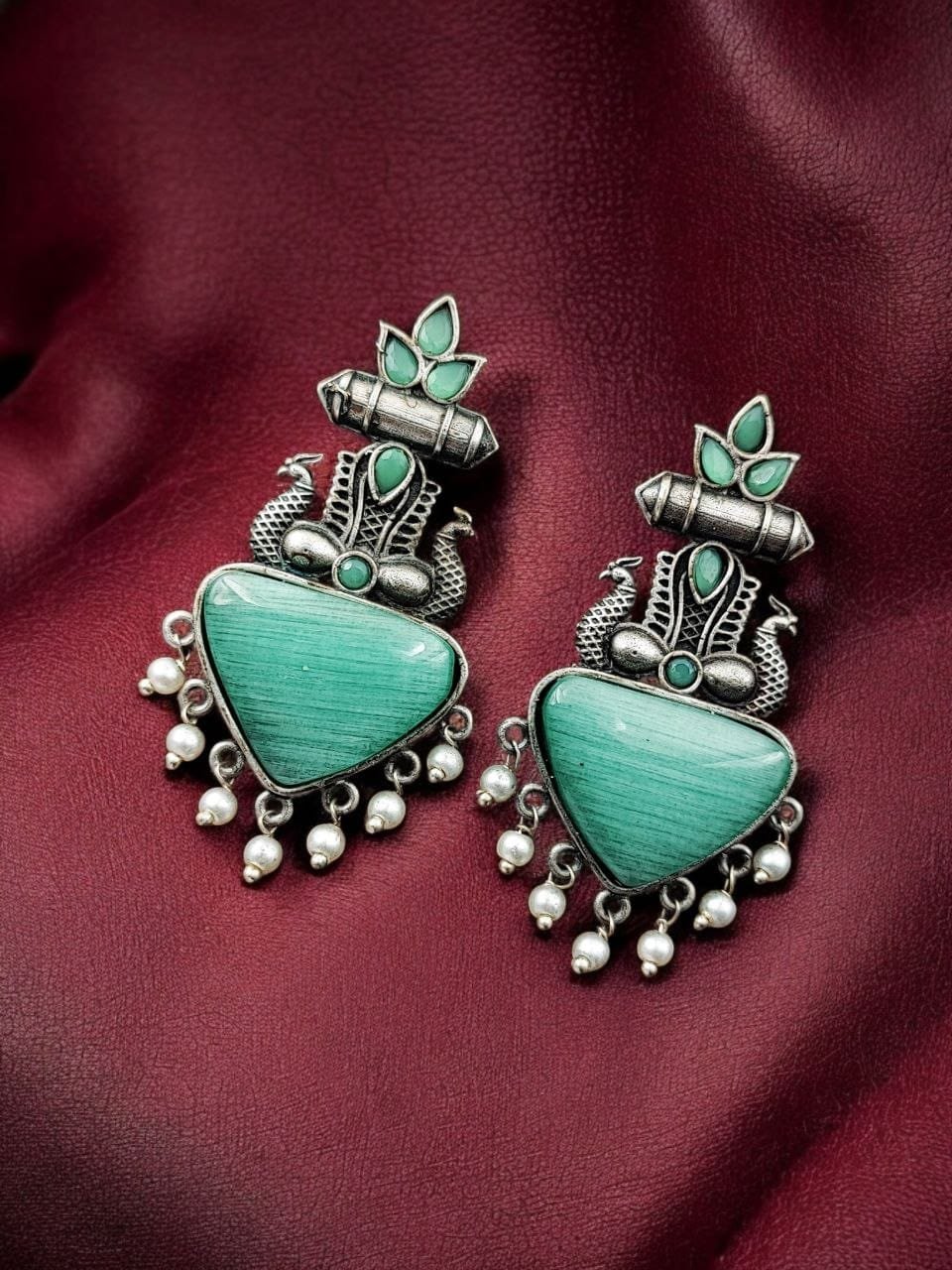 Drop Shape Stone Earrings with Peacocks