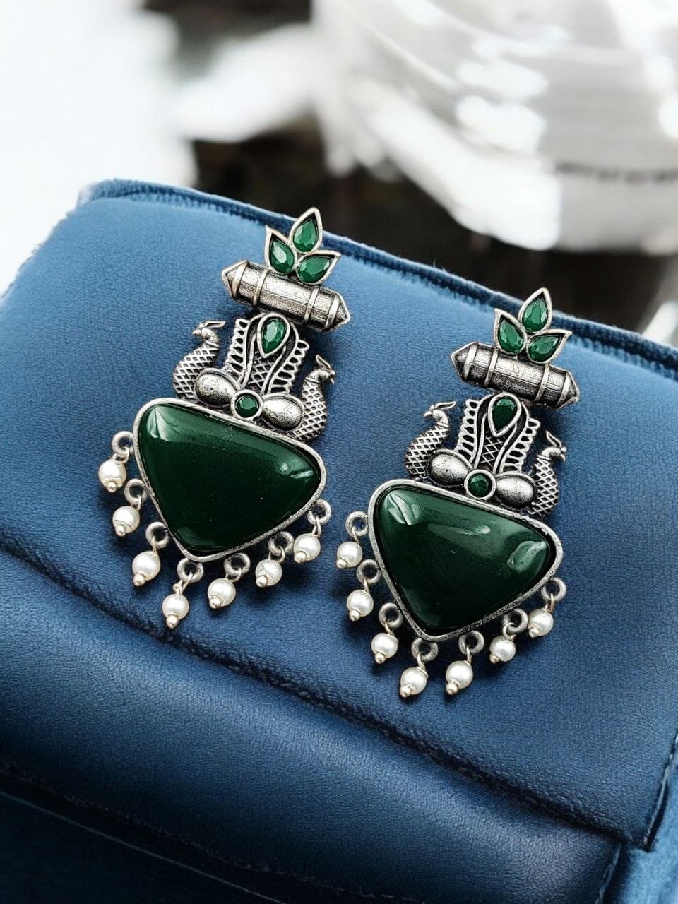 Drop Shape Stone Earrings with Peacocks - Image 5