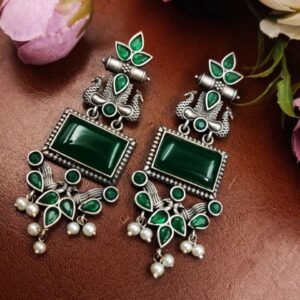 Stone Studded with Peacock Motif Earrings