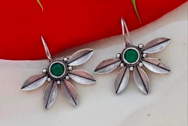 Leaf with Stone Metal Earrings - Image 3