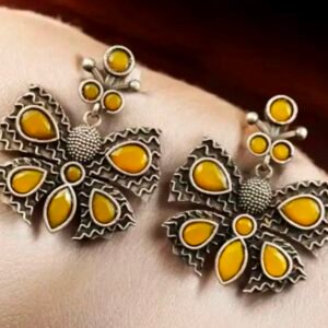 Butterfly with Stones Stud Metal Earrings