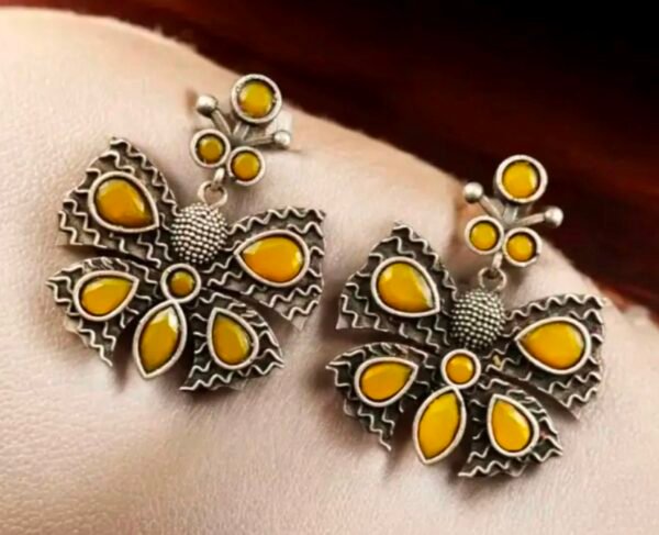 Butterfly with Stones Stud Metal Earrings