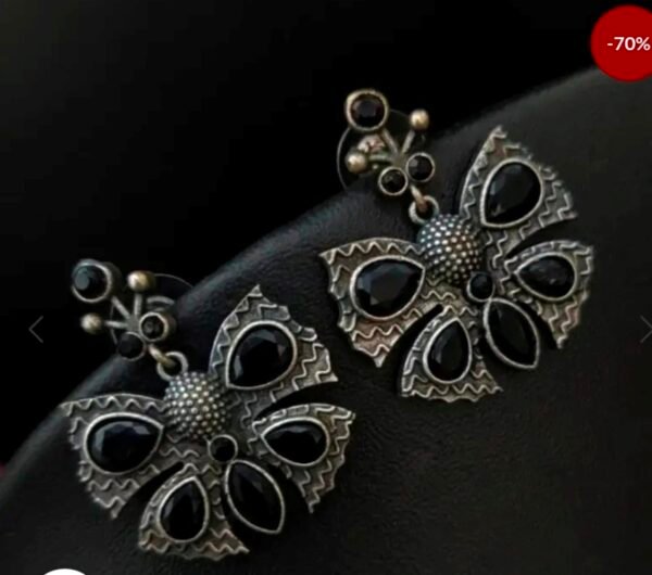 Butterfly with Stones Stud Metal Earrings - Image 3