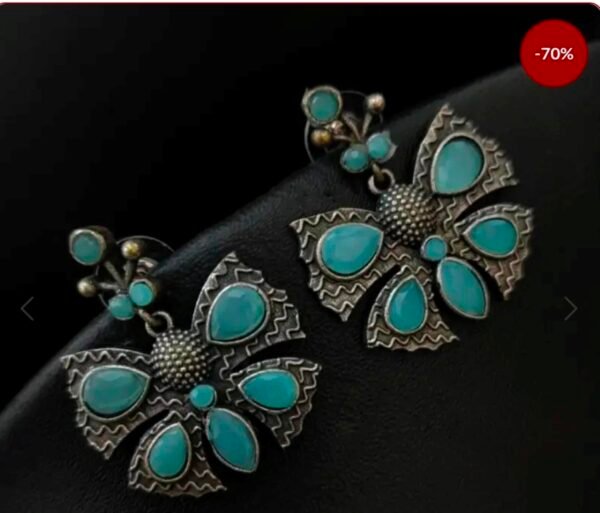Butterfly with Stones Stud Metal Earrings - Image 2