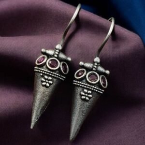 Cone Shape with Stone Metal Earrings