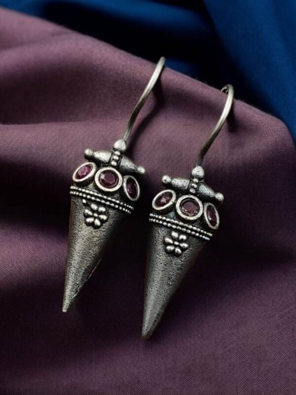 Cone Shape with Stone Metal Earrings - Image 2