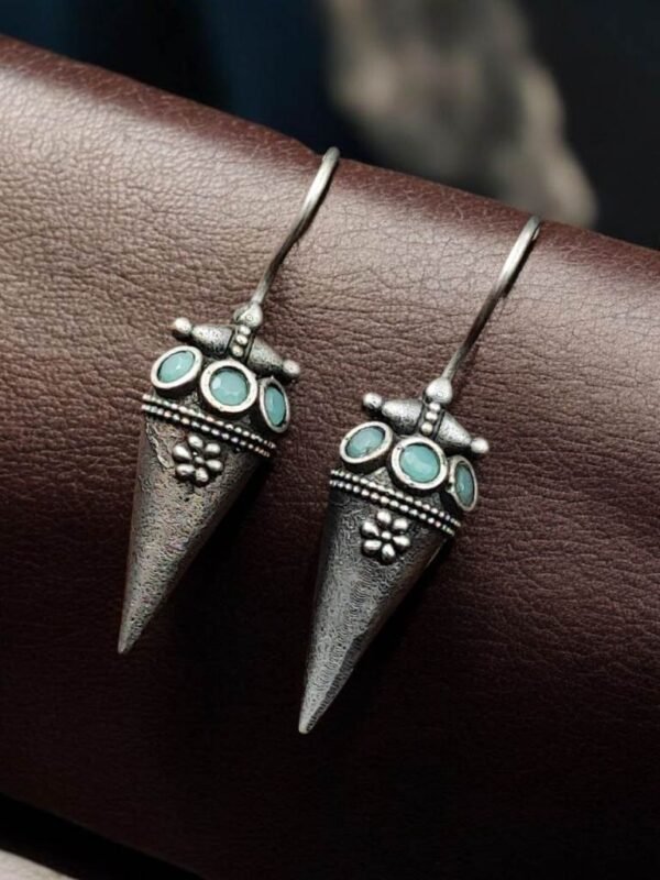Cone Shape with Stone Metal Earrings - Image 3