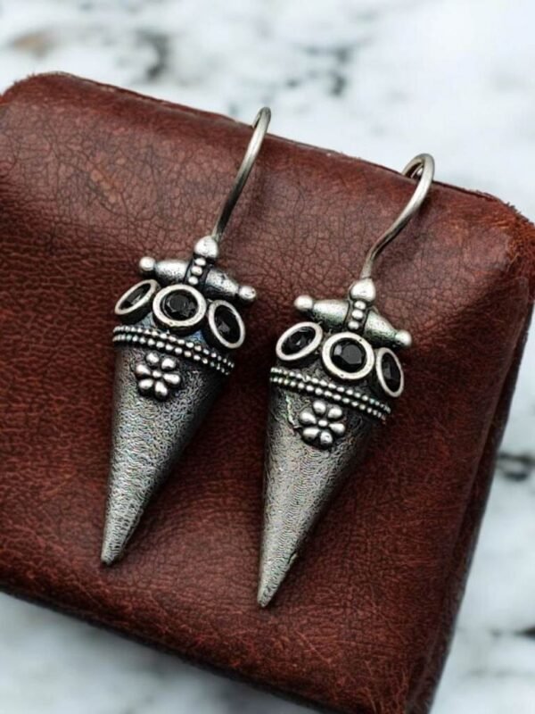 Cone Shape with Stone Metal Earrings - Image 4