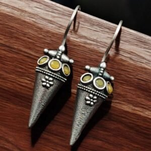 Cone Shape with Stone Metal Earrings