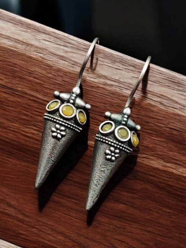 Cone Shape with Stone Metal Earrings