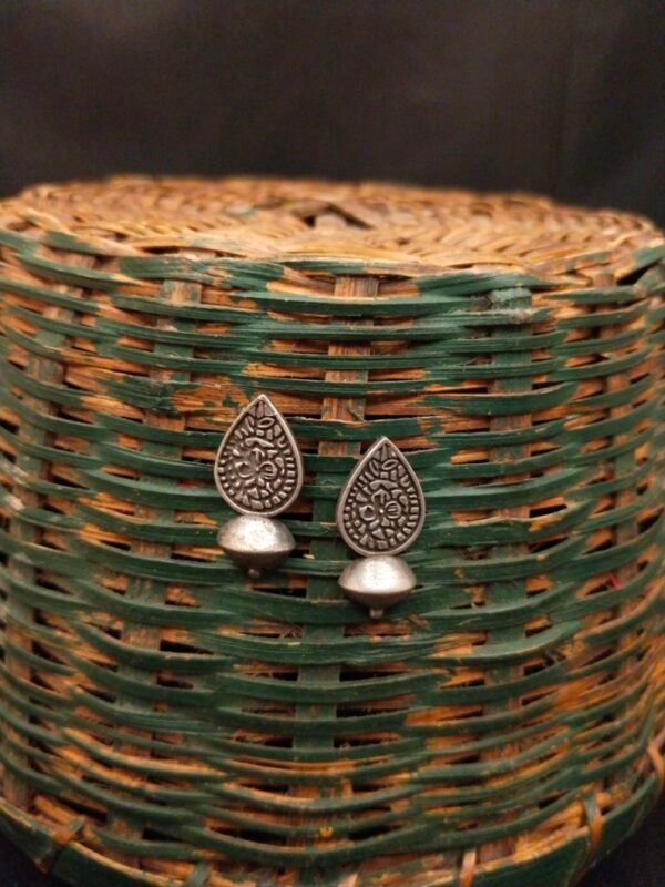 Diya Shape Metal Stud Earrings - Image 2