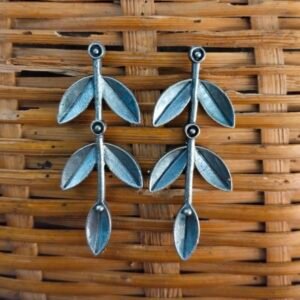 Triple Leaf Shape Long Metal Earrings