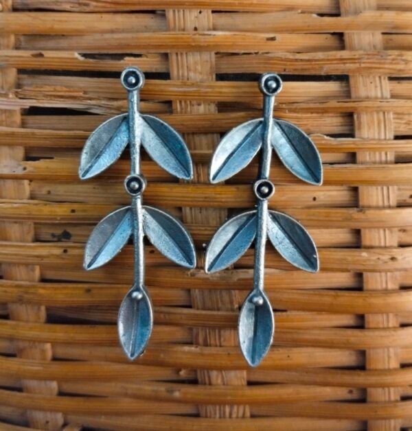 Triple Leaf Shape Long Metal Earrings