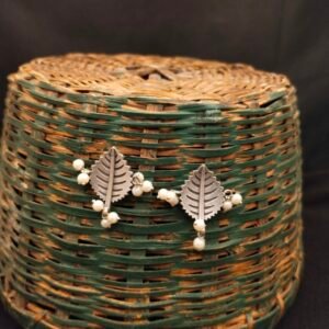 Leaf with Moti Stud Metal Earrings