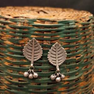 Leaf with Moti Stud Metal Earrings