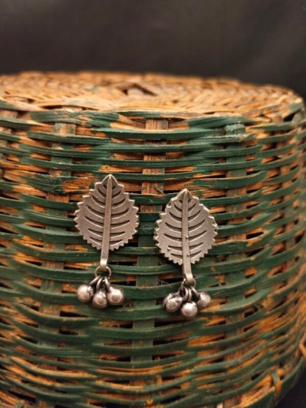 Leaf with Moti Stud Metal Earrings - Image 2