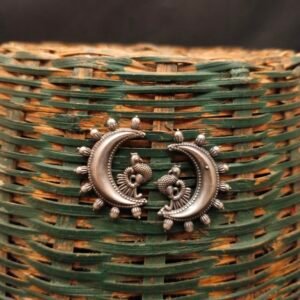 Half Moon with Peacock Metal Stud Earrings