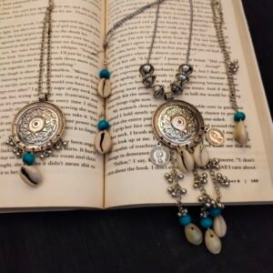 German Silver Oxidised Necklace Set with Maang Tika