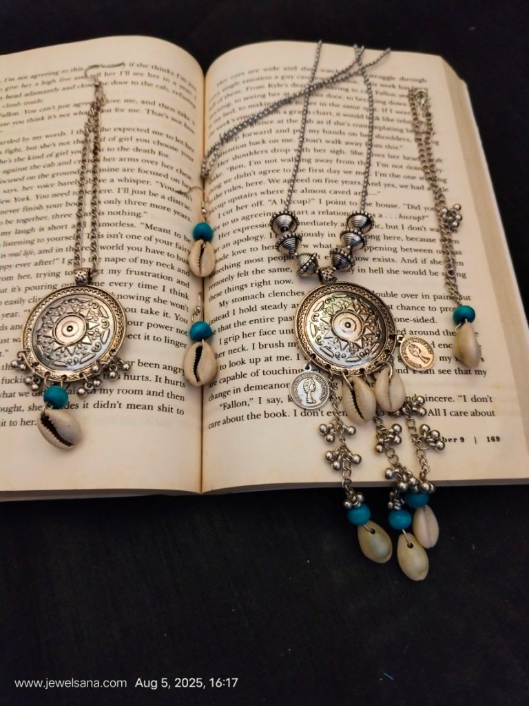 German Silver Oxidised Necklace Set with Maang Tika