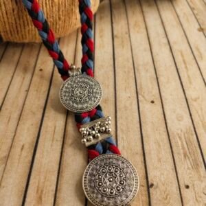 German Silver Oxidised Necklace Set with Thread Work