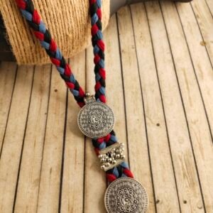 German Silver Oxidised Necklace Set with Thread Work