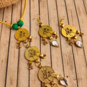 Antique Gold Oxidised Necklace Set with Kundan Beads