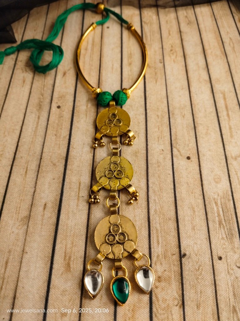 Antique Gold Oxidised Necklace Set with Kundan Beads - Image 2