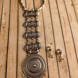 German Silver Oxidised Long Necklace Set