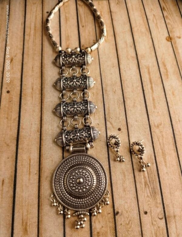 German Silver Oxidised Long Necklace Set