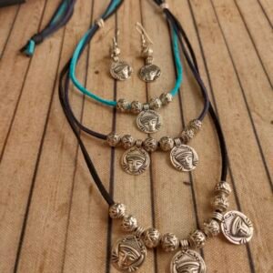 German Silver Oxidised Triple Layered Necklace Set