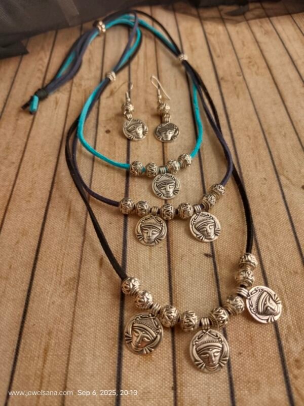 German Silver Oxidised Triple Layered Necklace Set