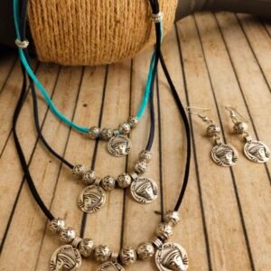 German Silver Oxidised Triple Layered Necklace Set