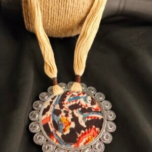 German Silver Oxidised Kada & Fabric Necklace