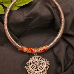 German Silver Oxidised Hasli Necklace with Pendant