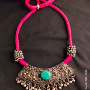 German Silver Oxidised Colored Stone Necklace