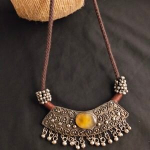 German Silver Oxidised Colored Stone Necklace