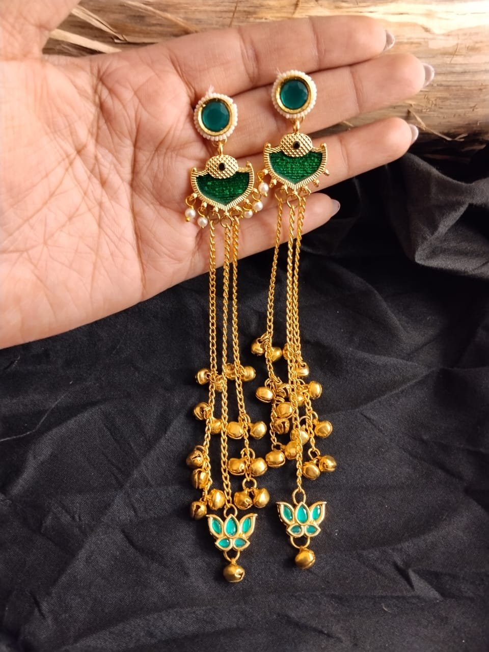 Kashmiri Earrings Long with Ghungroos - Image 3