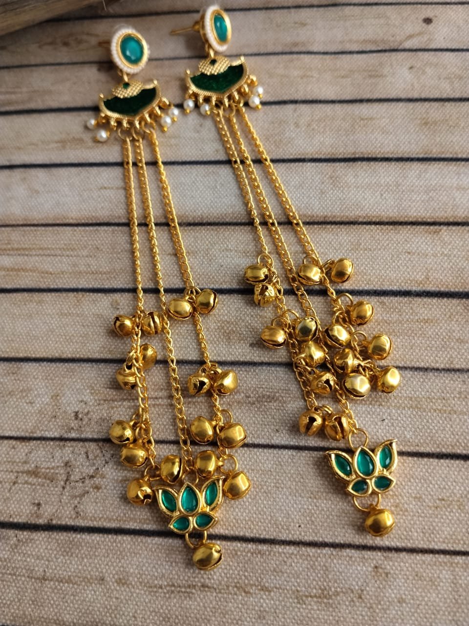 Kashmiri Earrings Long with Ghungroos - Image 2