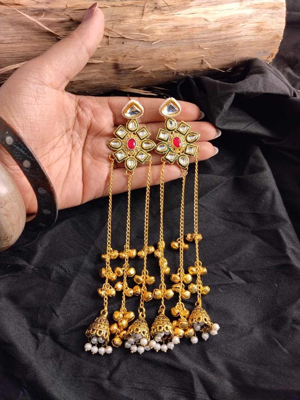 Kashmiri Earrings Long with Ghungroos