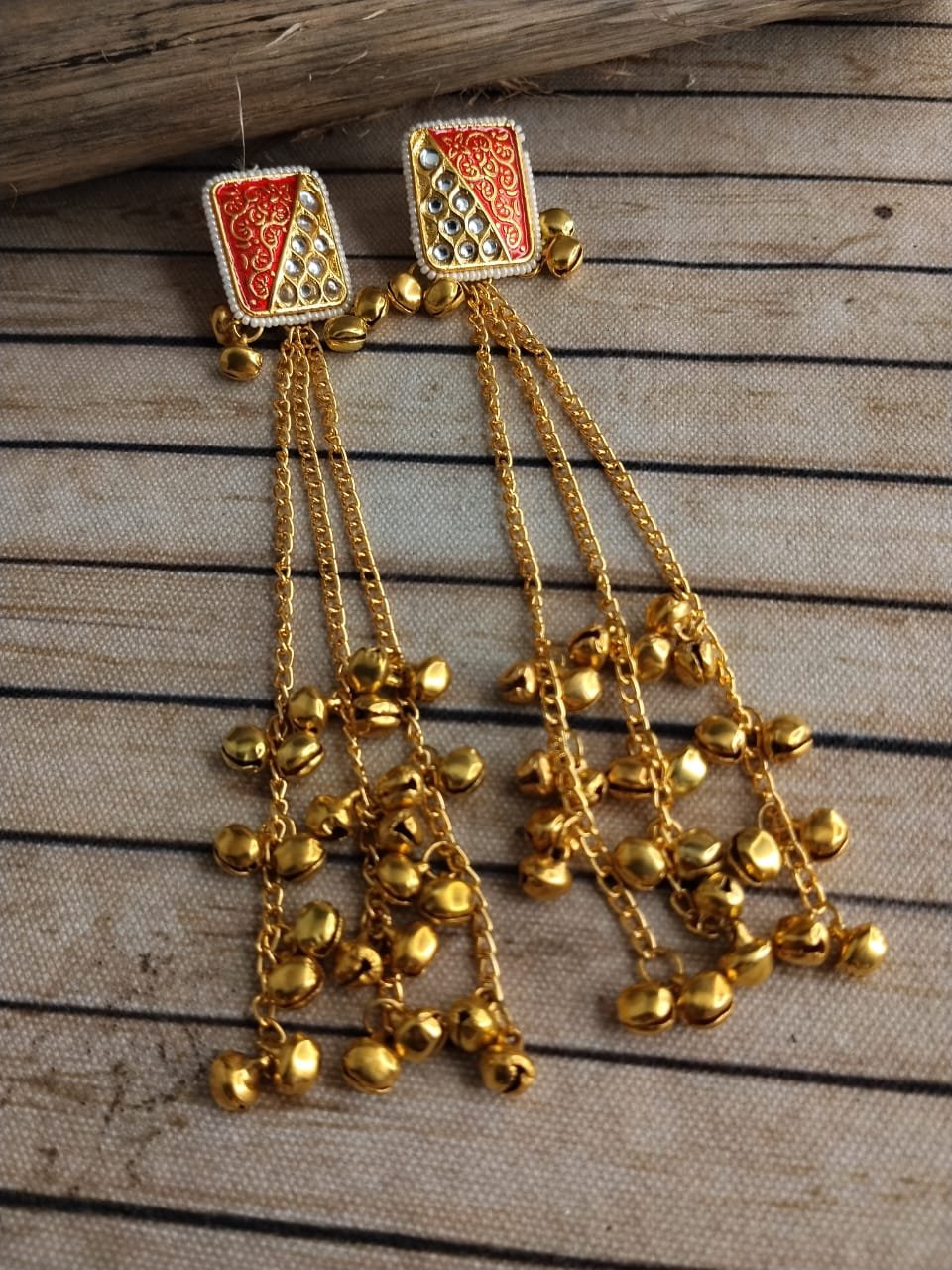 Kashmiri Earrings Long with Ghungroos - Image 2