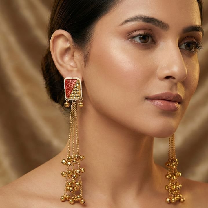 Kashmiri Earrings Long with Ghungroos