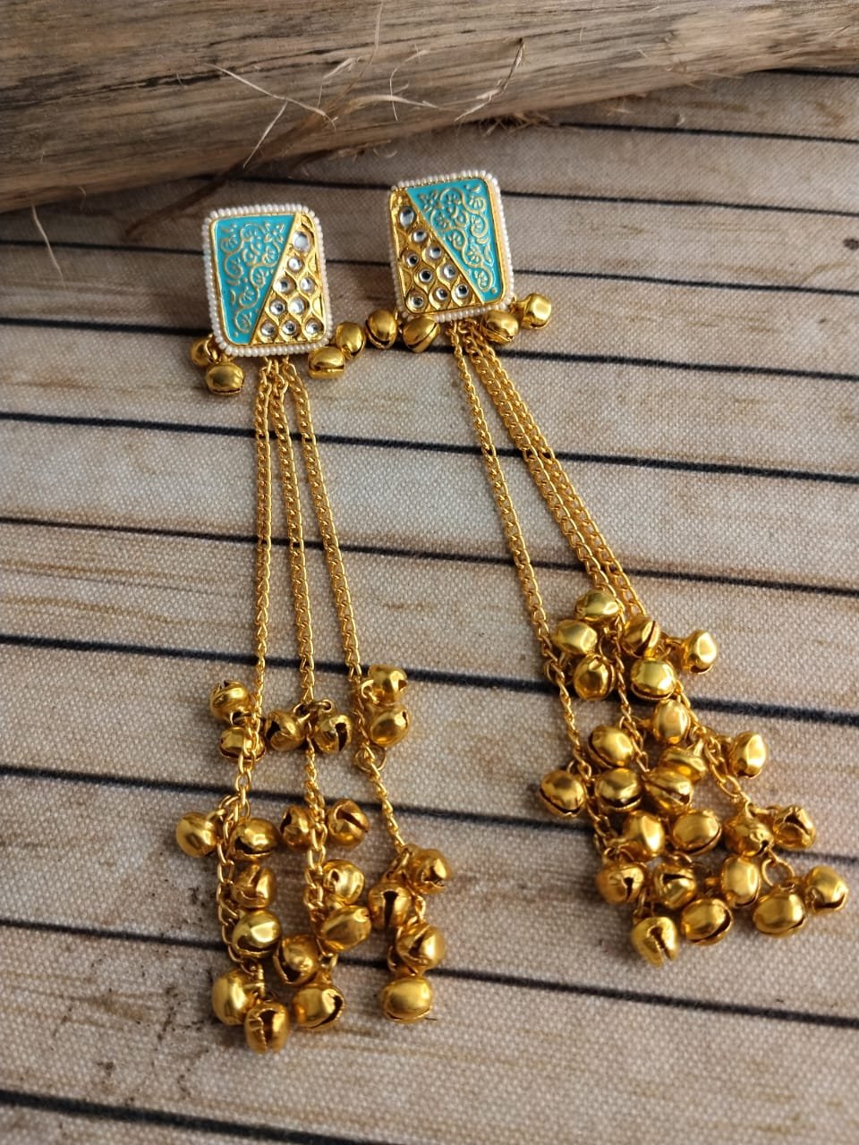 Kashmiri Earrings Long with Ghungroos - Image 4