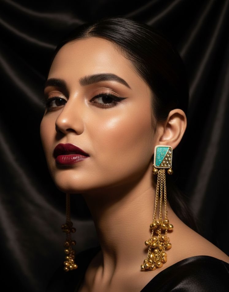 Kashmiri Earrings Long with Ghungroos - Image 3