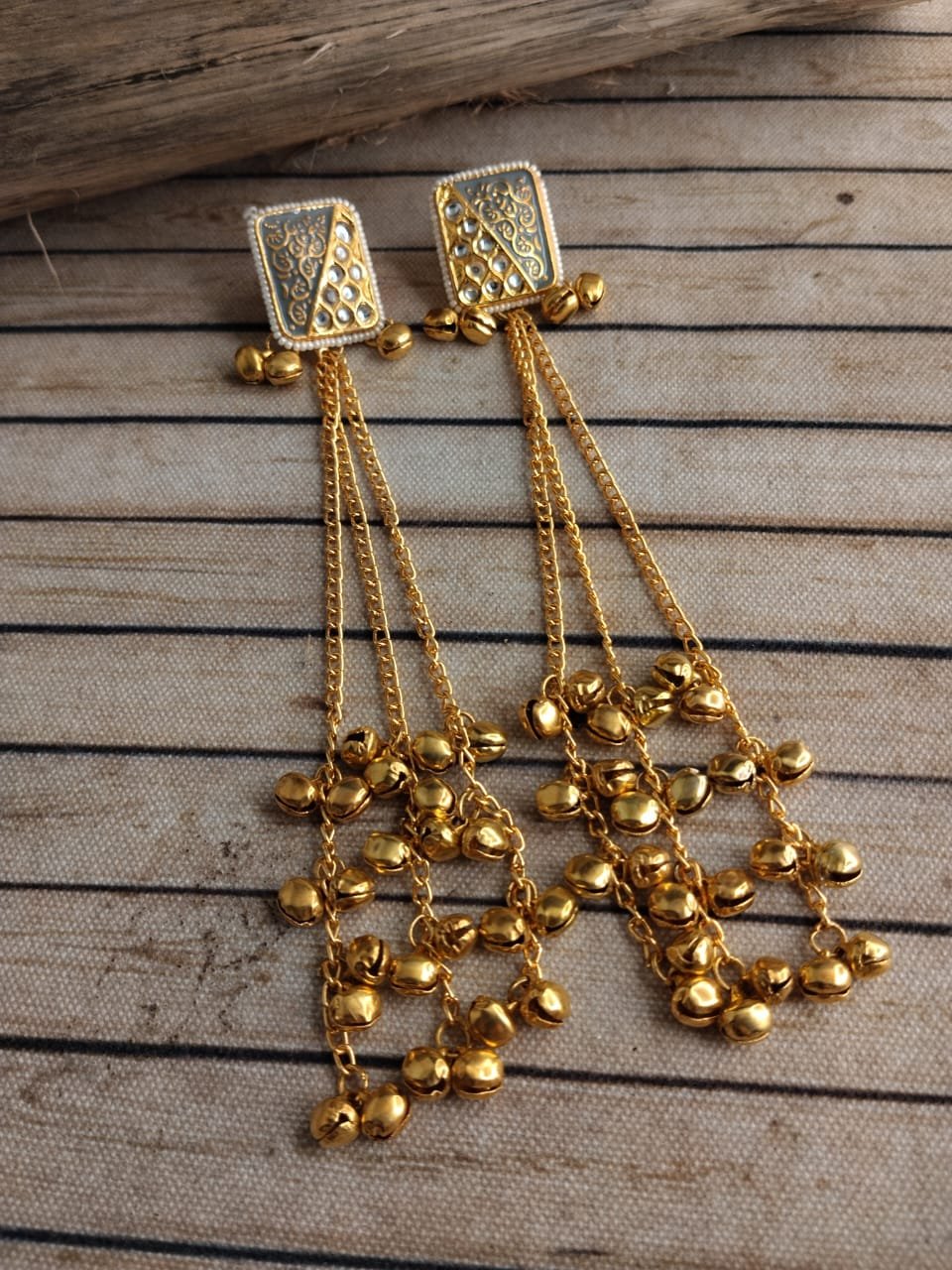 Kashmiri Earrings Long with Ghungroos - Image 6