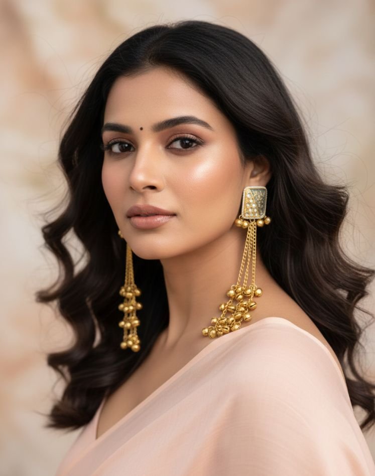 Kashmiri Earrings Long with Ghungroos - Image 5