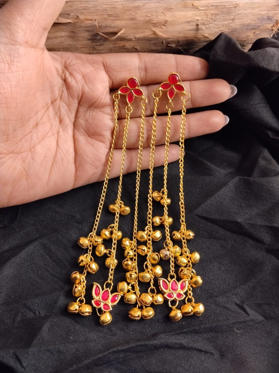 Kashmiri Earrings Long with Ghungroos - Image 2