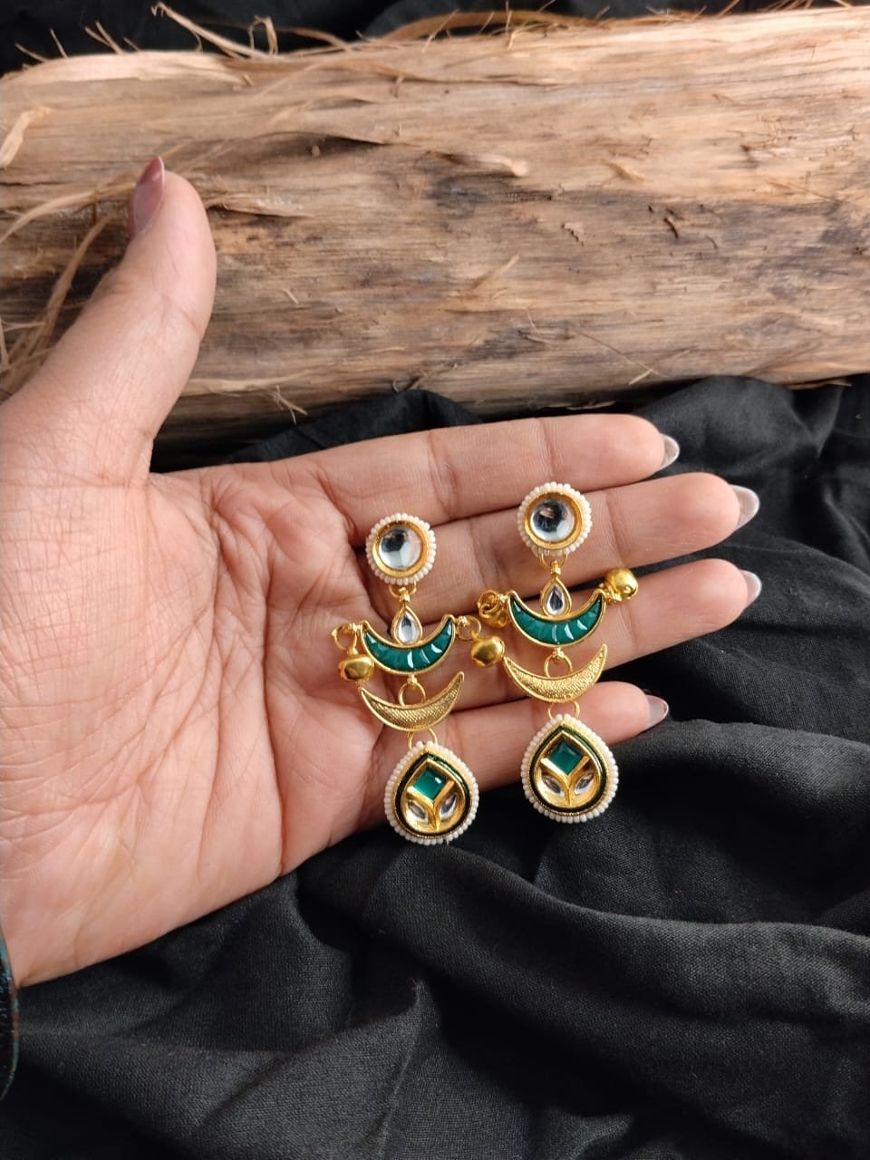 Kashmiri Earrings Long with Ghungroos - Image 3