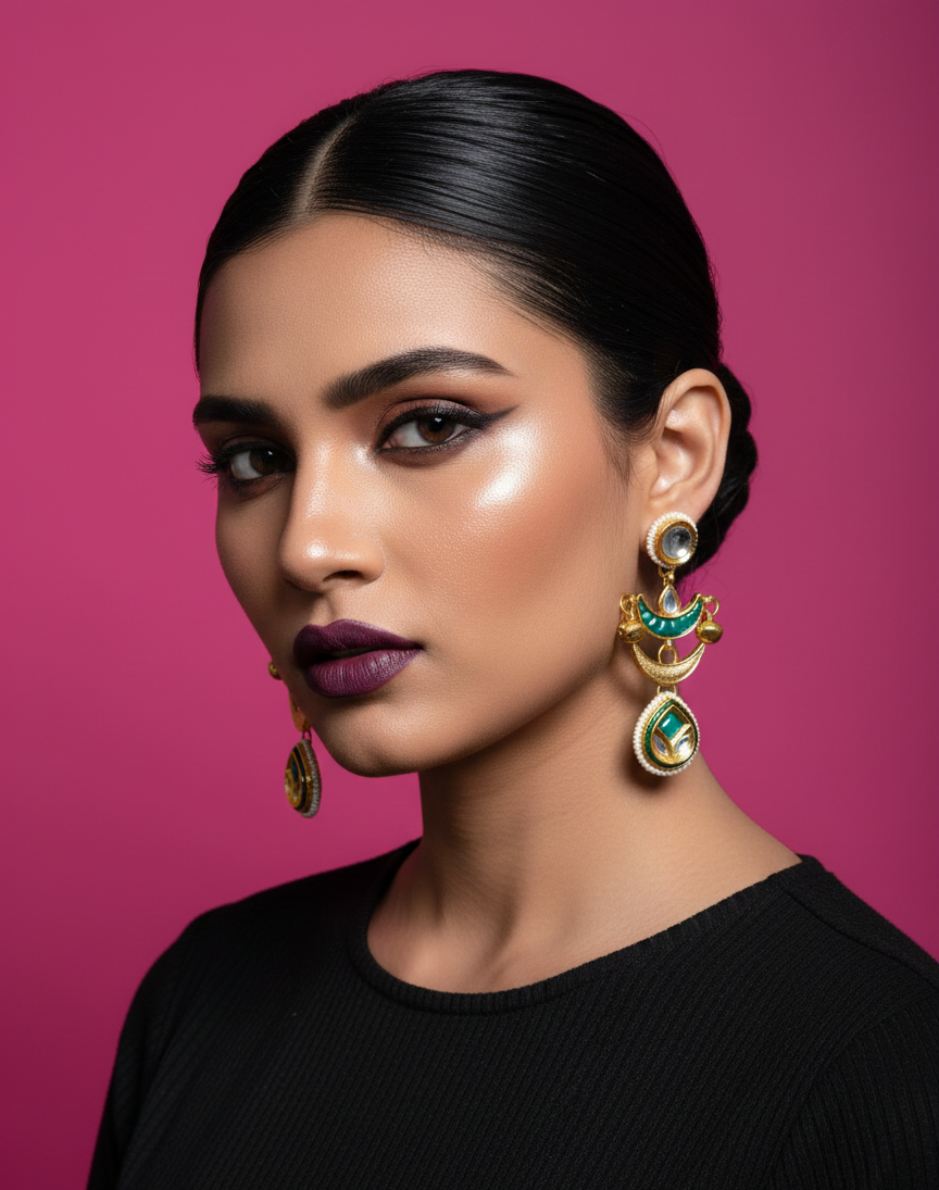 Kashmiri Earrings Long with Ghungroos - Image 2